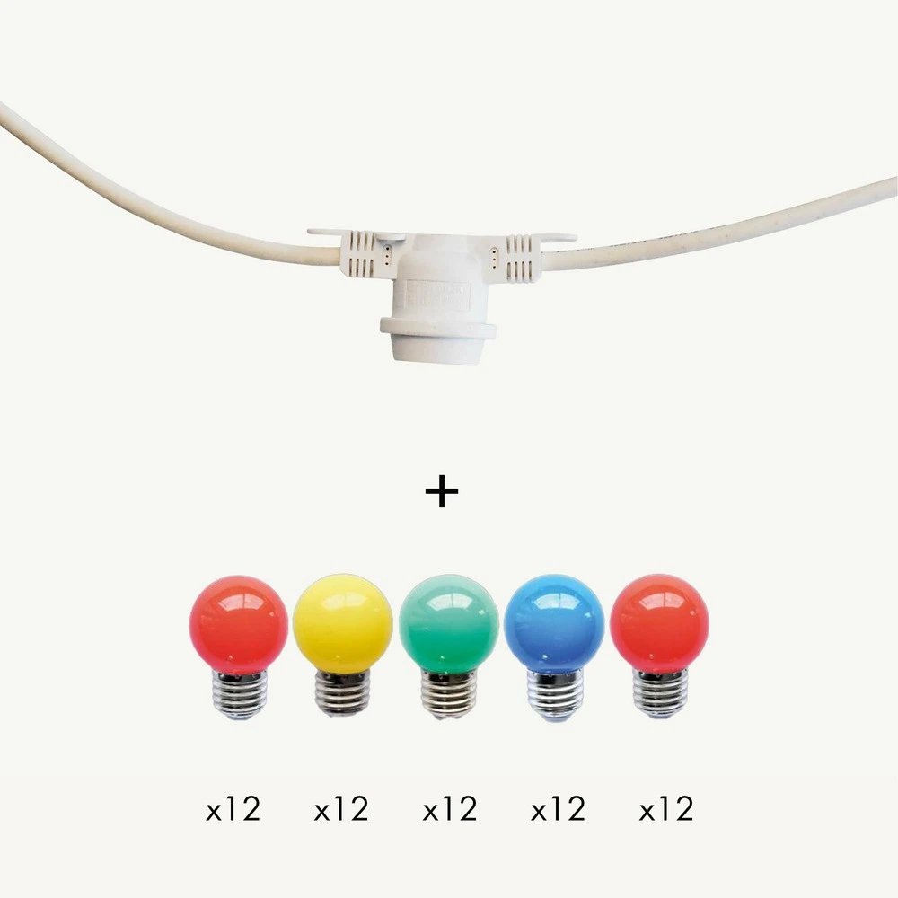 Guirlande guinguette festival e27 - 60 ampoules g45 multicolores - 20m - prolongeable