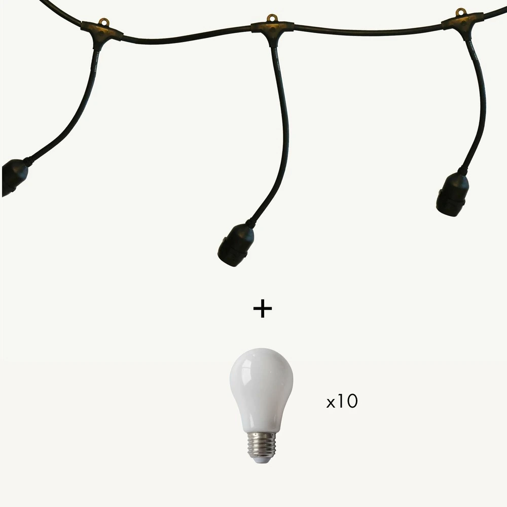 Guirlande guinguette javanaise e27 - 10 ampoules blanc hivernal a60 - 5m prolongeable