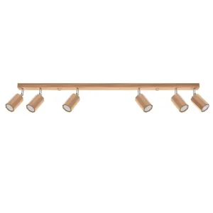Plafonnier scandinave en bois - 6 sources lumineuses - L.120 x H.20 cm - chêne