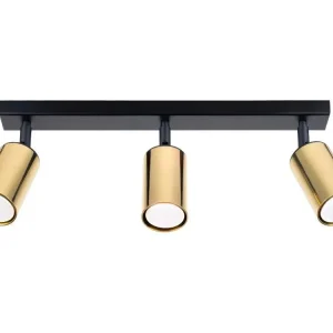 Plafonniers actuel en acier - 3 sources lumineuses - L.45 x H.18,5 cm - or noir