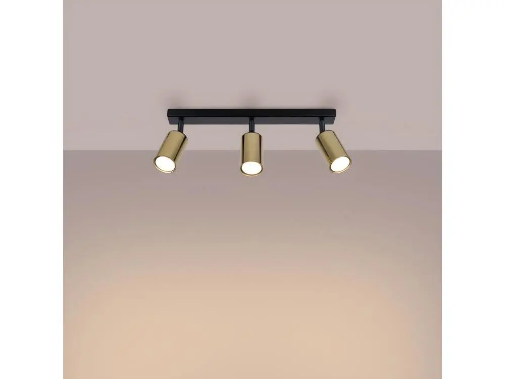 Plafonniers actuel en acier - 3 sources lumineuses - L.45 x H.18,5 cm - or noir