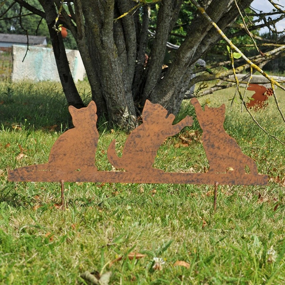 Silhouette déco jardin chatons 25x18cm
