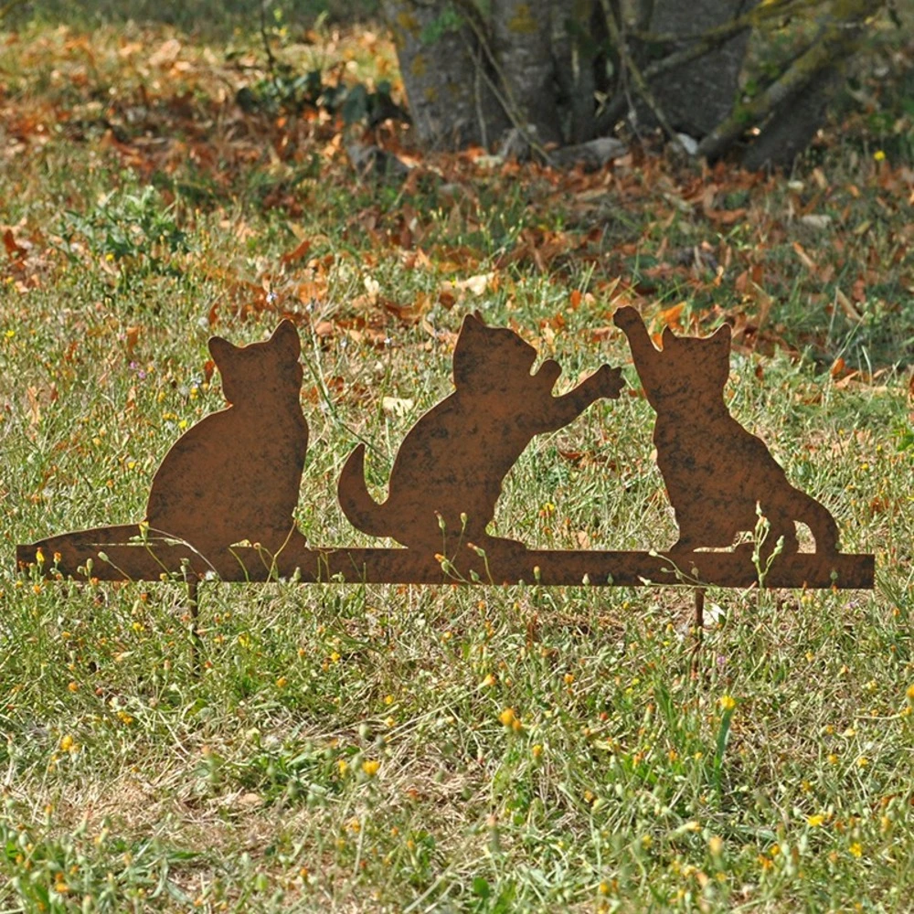 Silhouette déco jardin chatons 25x18cm