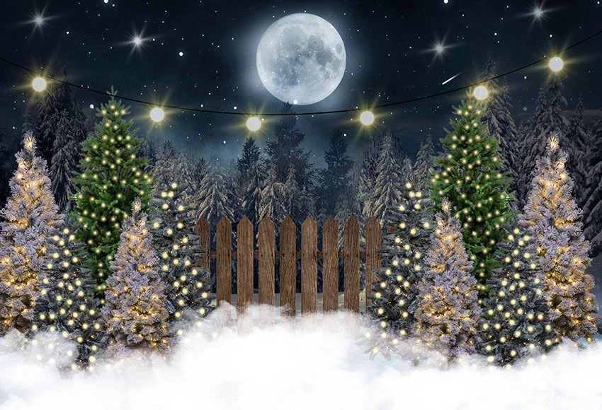 Toile de fond de lune de nuit d'arbre de Noël pour la photographie D820