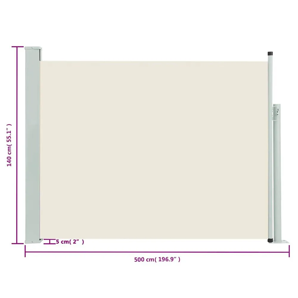 Amortisseur arrière Auvent latéral rétractable de patio 140x500 cm Crème