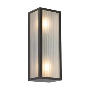 Applique d'extérieur noire avec verre nervuré 2 lumières IP44 - Charlois avec Garantie Constructeur