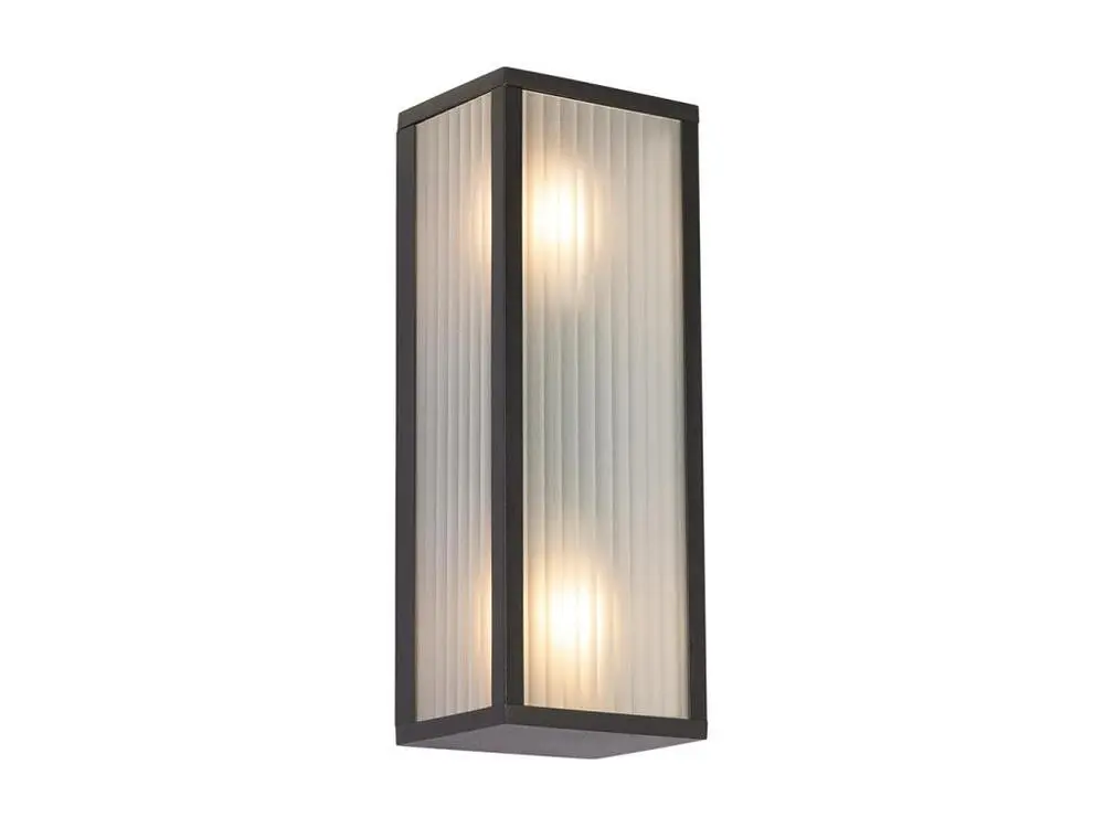 Applique d'extérieur noire avec verre nervuré 2 lumières IP44 - Charlois avec Garantie Constructeur