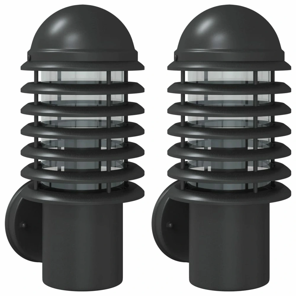 Appliques murales d'extérieur 2 pcs noir acier inoxydable avec meilleure adhérence