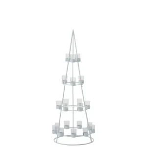 Arbre avec 21 photophores verre en métal blanc 42x42x110 cm