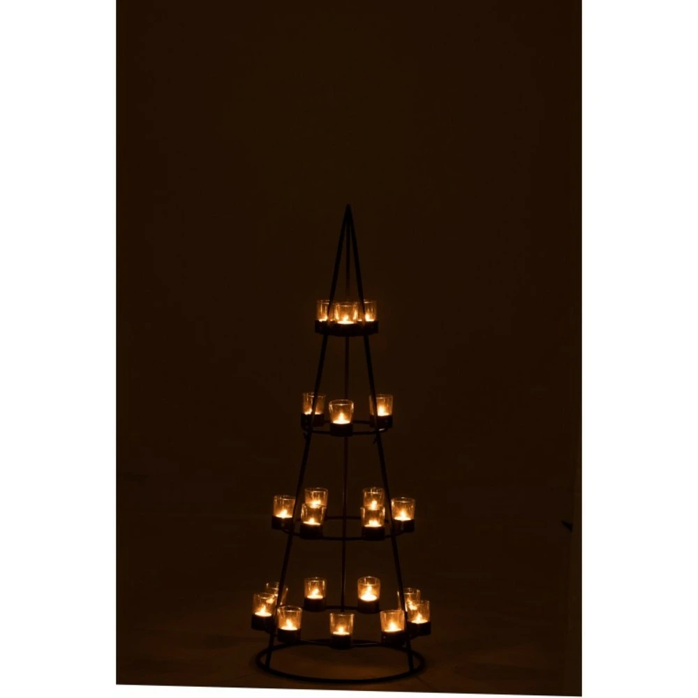 Arbre avec 21 photophores verre en métal noir 42x42x110 cm h110.5