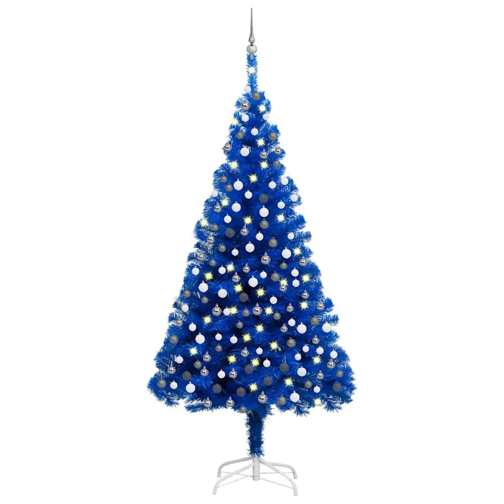 Arbre de Noël artificiel pré-éévidenté et boules bleu 210 cm VINYLE