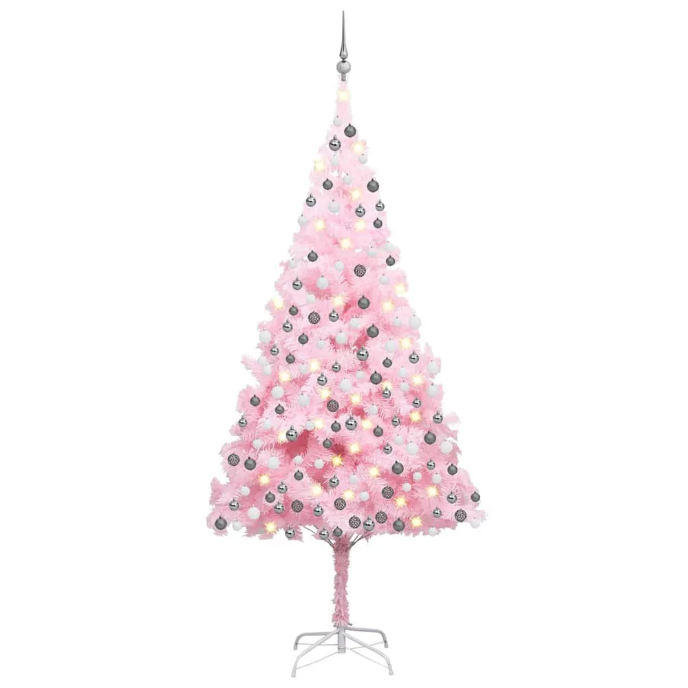 Arbre de Noël artificiel pré-éévidenté et boules rose 210 cm VINYLE pour usage intensif