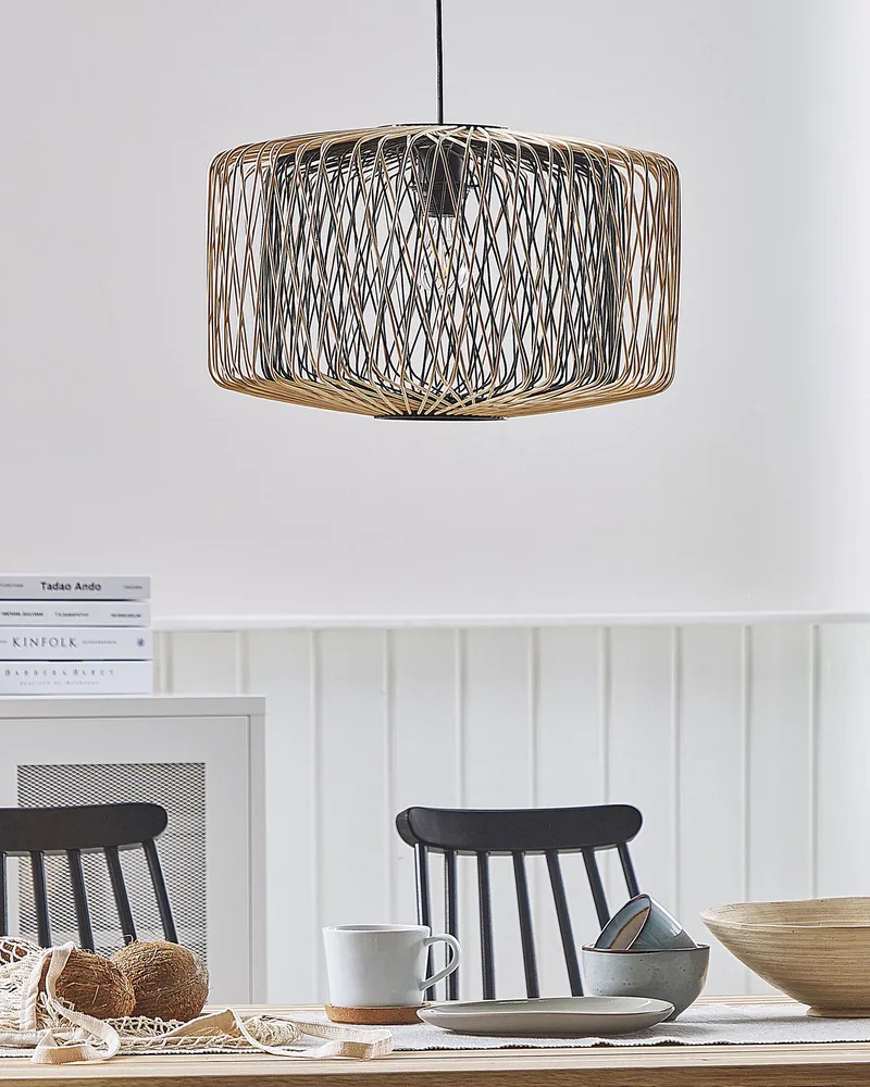 Bamboo Pendant Lamp Light Wood Noir jais JAVARI