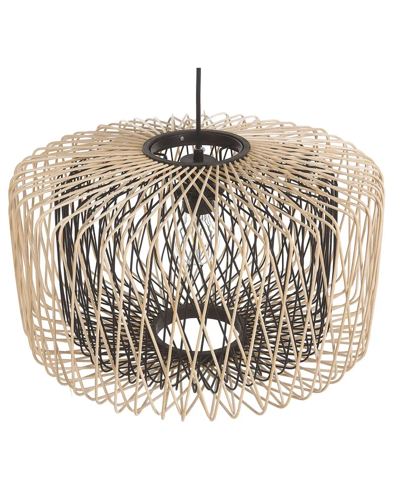 Bamboo Pendant Lamp Light Wood Noir jais JAVARI