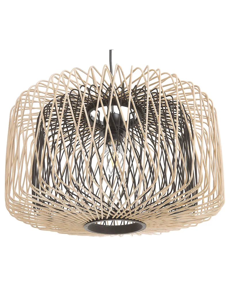 Bamboo Pendant Lamp Light Wood Noir jais JAVARI
