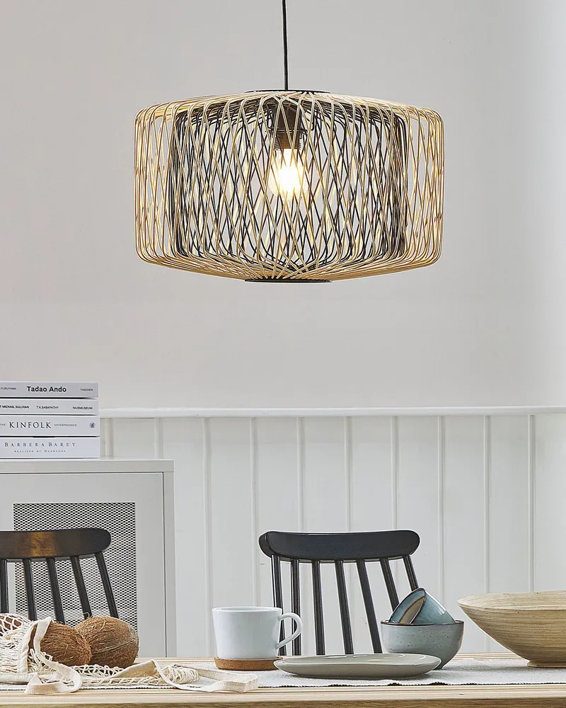 Bamboo Pendant Lamp Light Wood Noir jais JAVARI