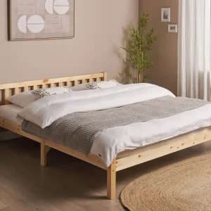 En bois EU King Size Bed Light FLORAC