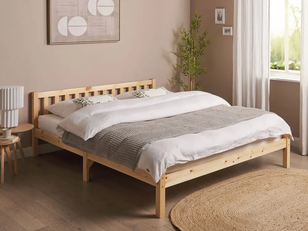 En bois EU King Size Bed Light FLORAC