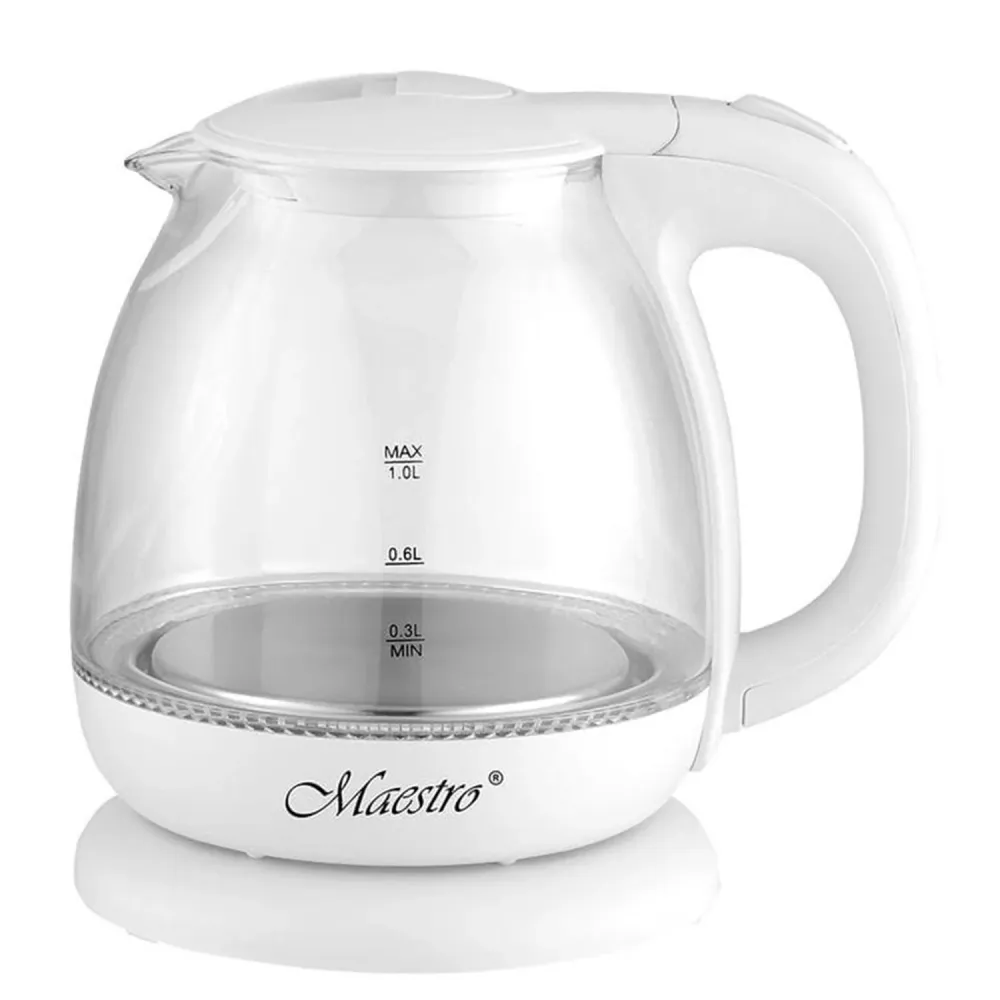 Bouilloire électrique en verre éclairée 1L Maestro MR055 - blanc avec Garantie Constructeur