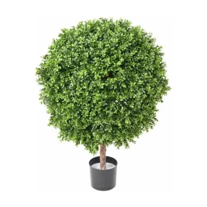 Échappement complet Buis artificiel sur tronc en pot pour extérieur anti-UV H 90 cm D 70 cm - choisissez votre hauteur: H...