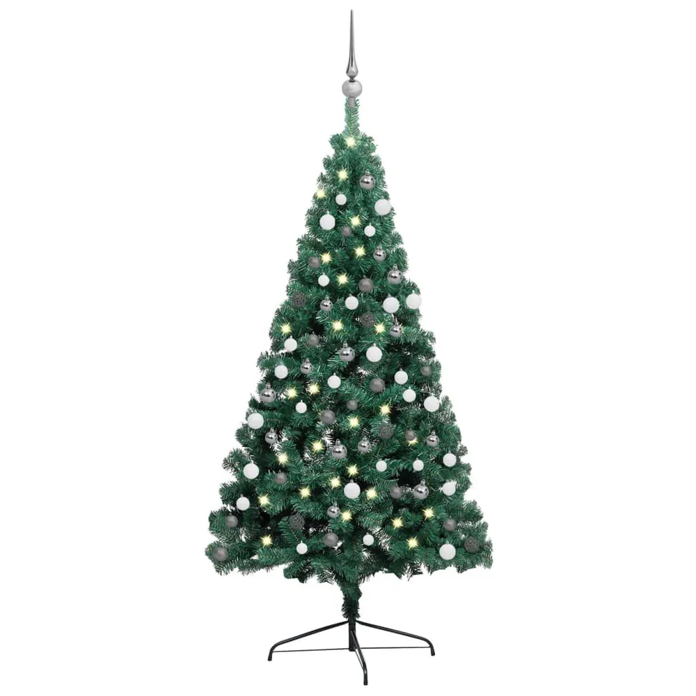 Échappement complet Demi-arbre de Noël artificiel pré-éévidenté et boules vert 120 cm