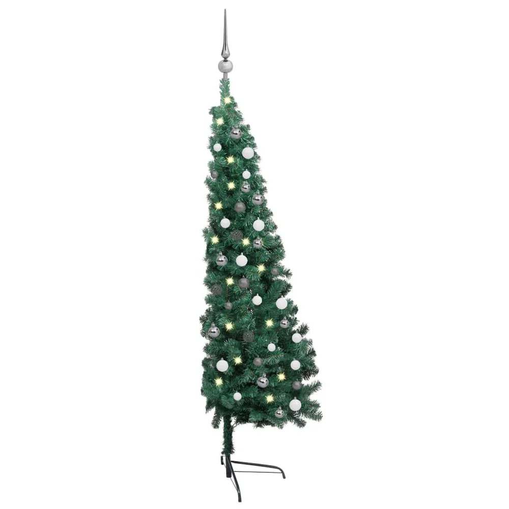 Échappement complet Demi-arbre de Noël artificiel pré-éévidenté et boules vert 120 cm