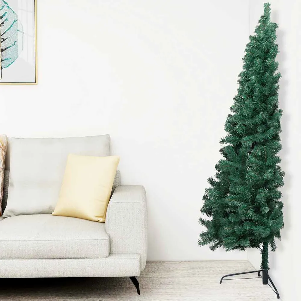 Échappement complet Demi-arbre de Noël artificiel pré-éévidenté et boules vert 120 cm