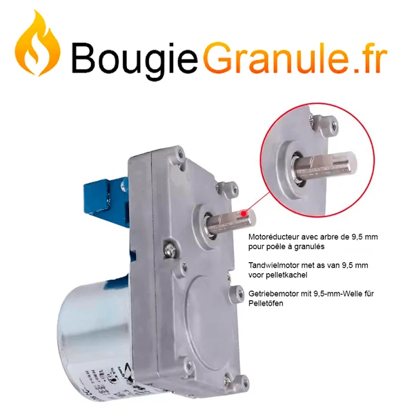 Échappement complet Motoréducteur 1,46 tr/min (RPM) pour poêle à granulés - Arbre 9,5 mm