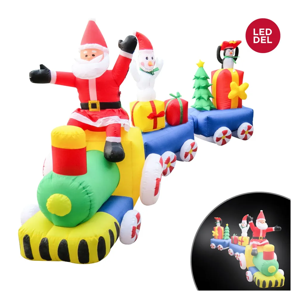 Échappement complet Train gonflable à DEL avec le Père Noël, arbre et boîtes-cadeaux, 10'
