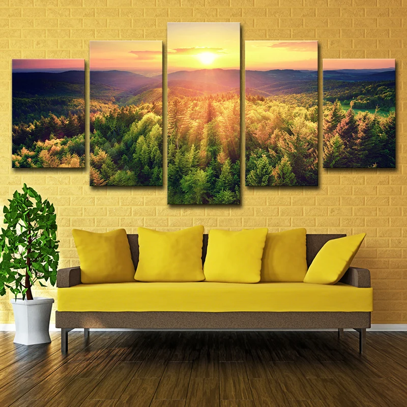 Crépuscule soleil sur êt toile multi-pièces contemporain salon impression murale - 520