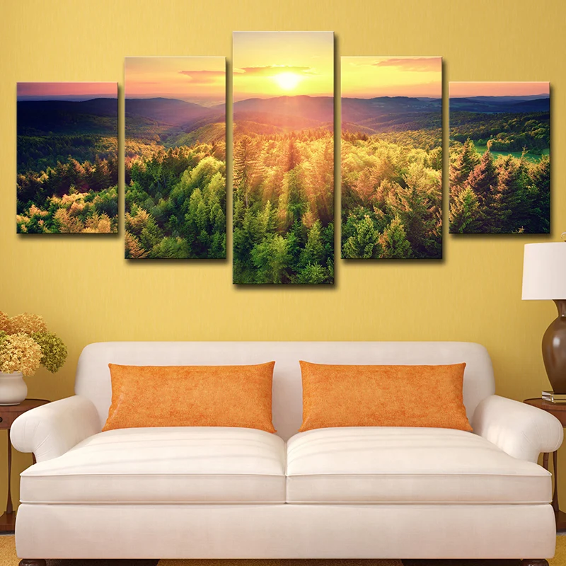 Crépuscule soleil sur êt toile multi-pièces contemporain salon impression murale - 520