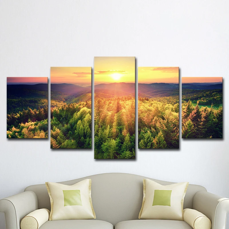 Crépuscule soleil sur êt toile multi-pièces contemporain salon impression murale - 520