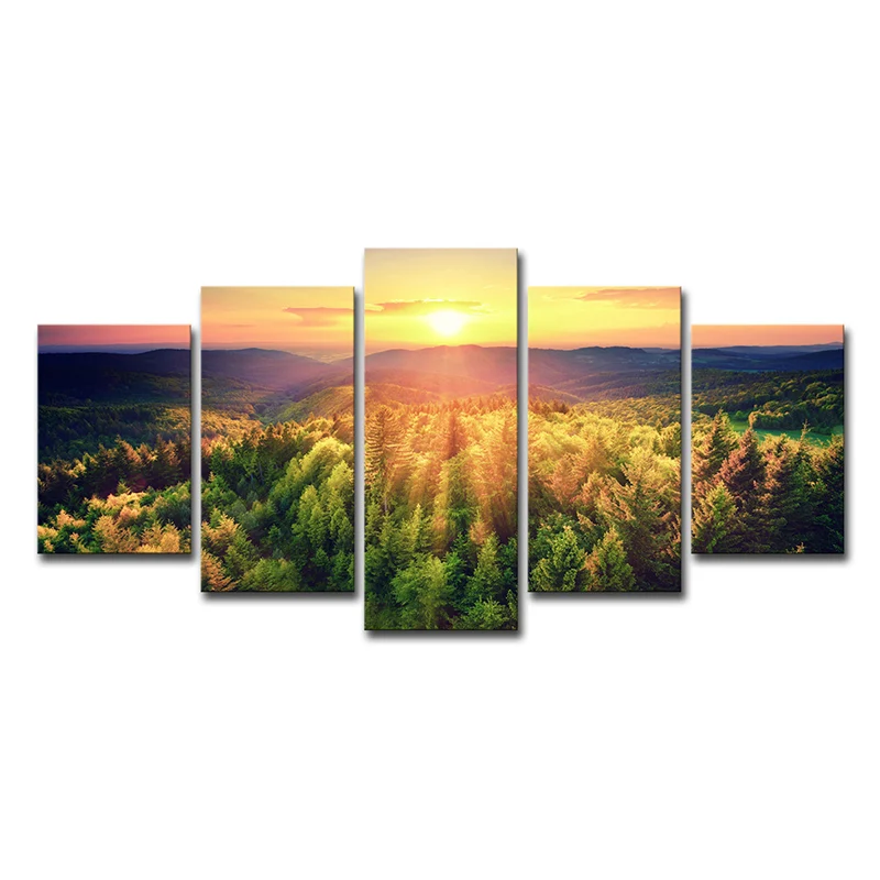 Crépuscule soleil sur êt toile multi-pièces contemporain salon impression murale - 520