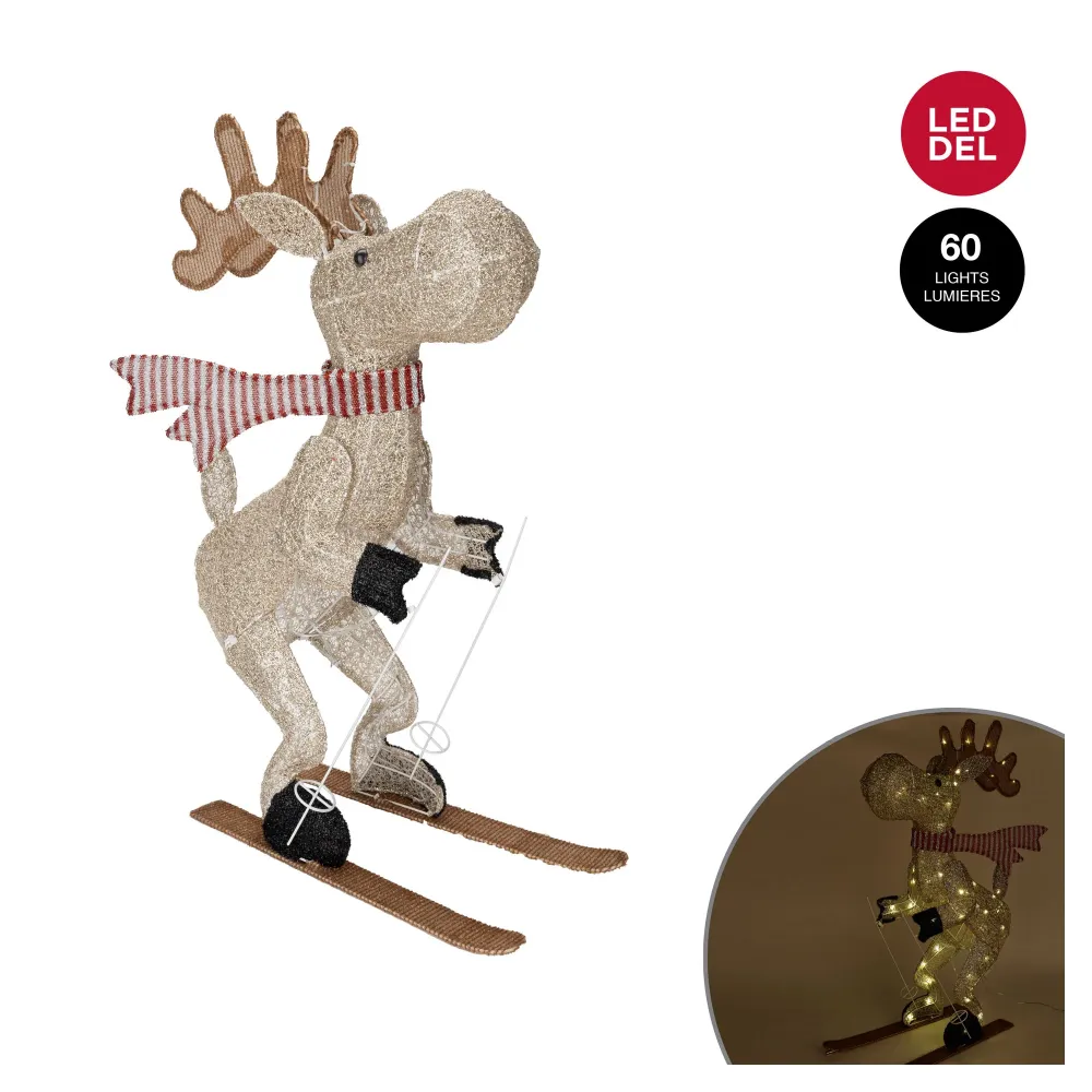 Décoration de renne illuminé à DEL sur ski, 36'' avec joints neufs