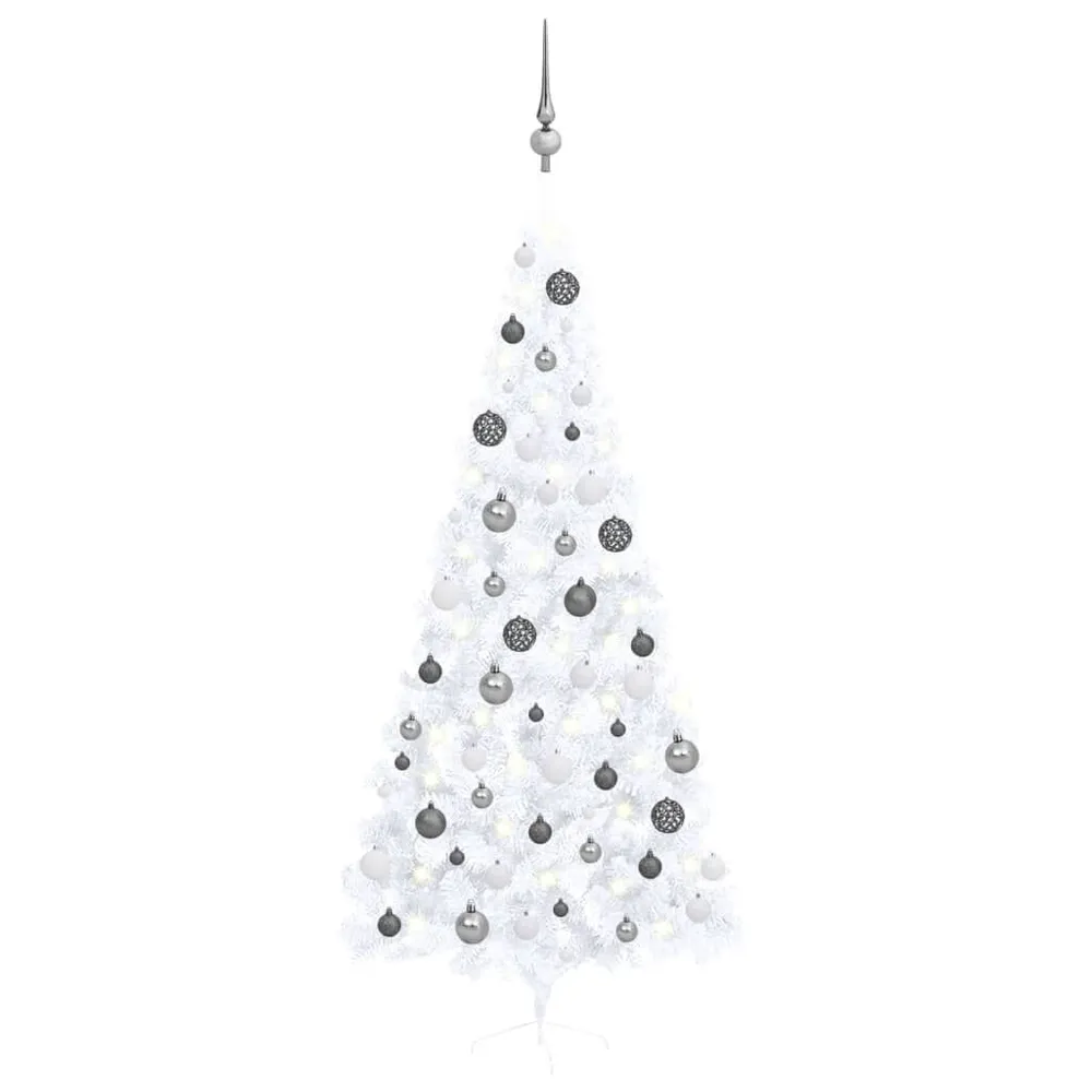 Demi-arbre de Noël artificiel pré-éévidenté et boules blanc 240cm - 520