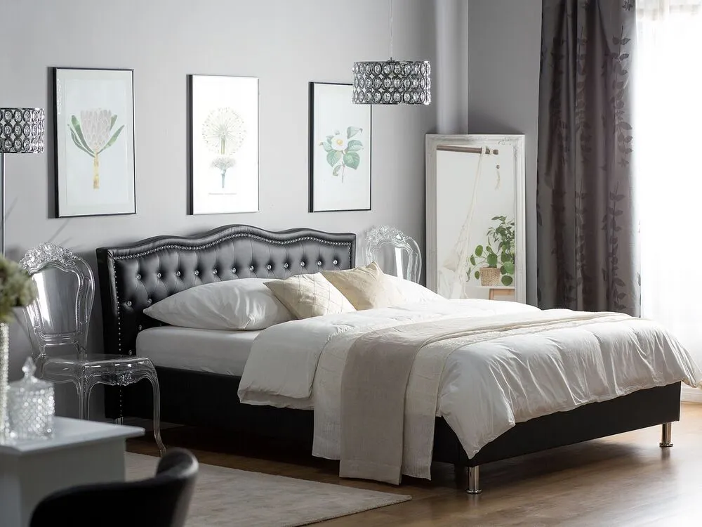 Faux Cuir grainé EU King Size Bed Black METZ