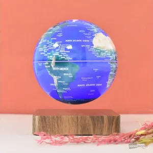 Globe TERRE lumineux en lévitation GM sur base bois GEOLITE - Montage Direct