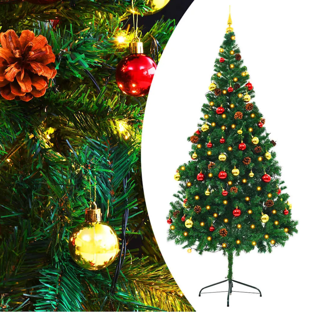 Haute Performance Arbre de Noël artificiel pré-éévidenté avec boules vert 210 cm