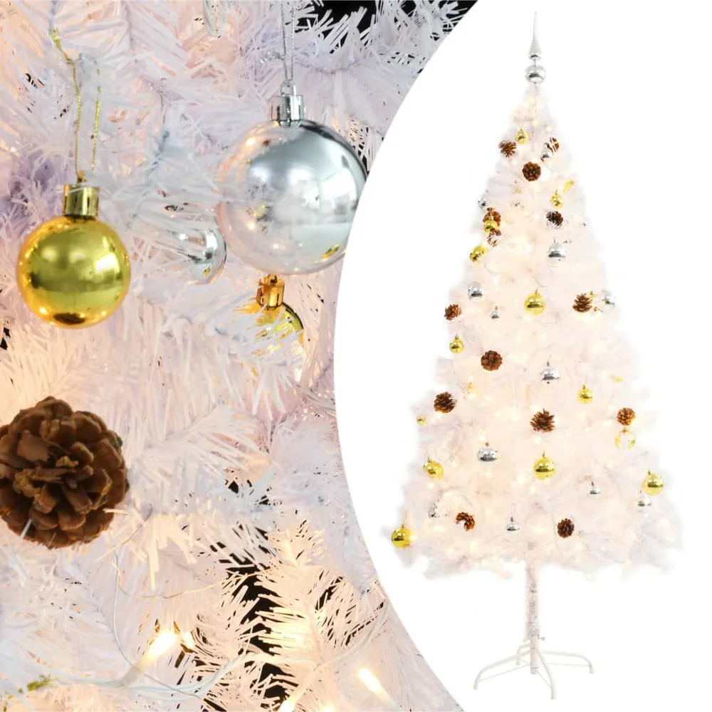 Haute Performance Arbre de Noël artificiel pré-éévidenté avec boules blanc 180 cm