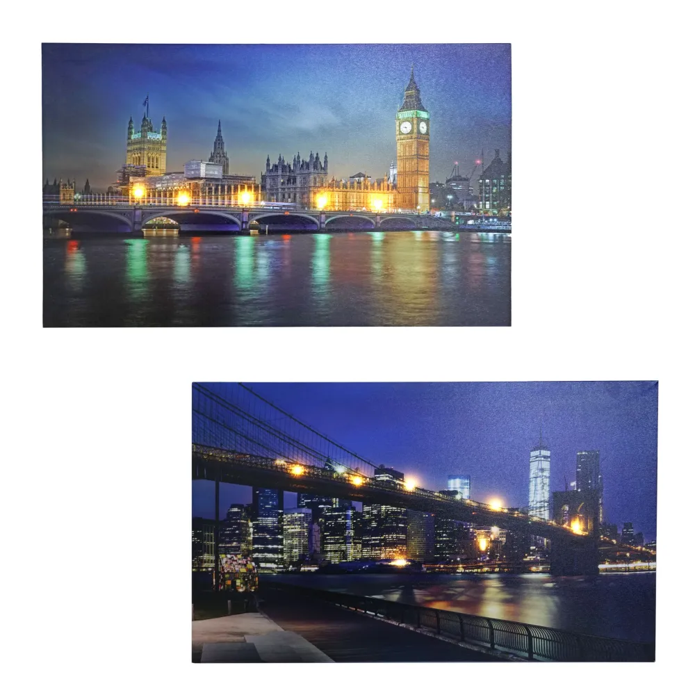 2x image LED toile d'image lumineuse modèle murale Londres ponts 40x60cm 04_0000451