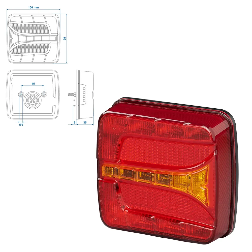 LED Rückleuchte 4 Funktionen – Rechts, 106 x 99 mm, 12V, IP67,