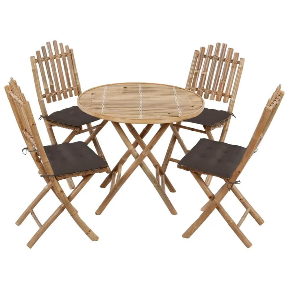 Mobilier à dîner d'extérieur pliable 5 pièces avec coussins bambou 02_0014701 avec meilleure adhérence
