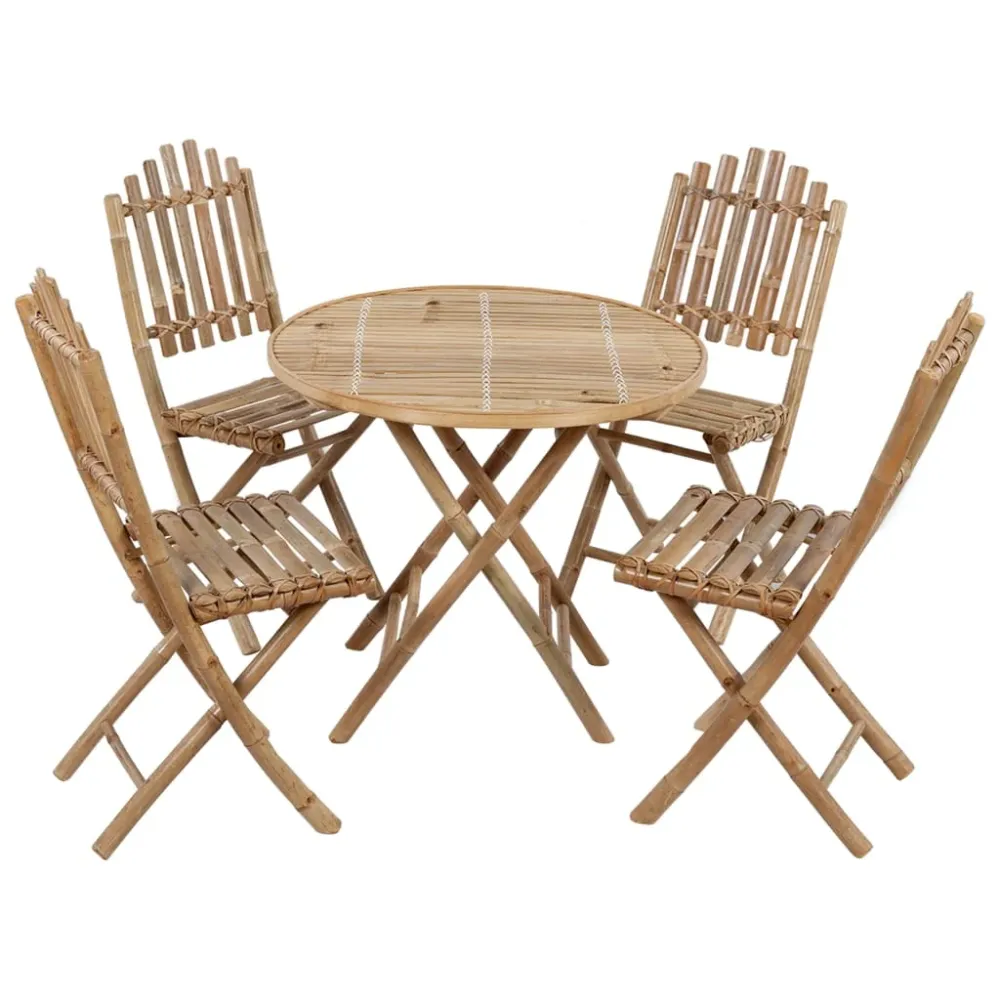 Mobilier à dîner d'extérieur pliable 5 pièces avec coussins bambou 02_0014701 avec meilleure adhérence