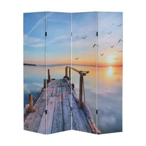 Paravent / cloison de séparation T234, 4 pans - motif coucher de soleil 180x160cm pour usage intensif