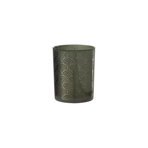 Photophore en verre vert 10x10x12.5 cm avec rivets de maillon