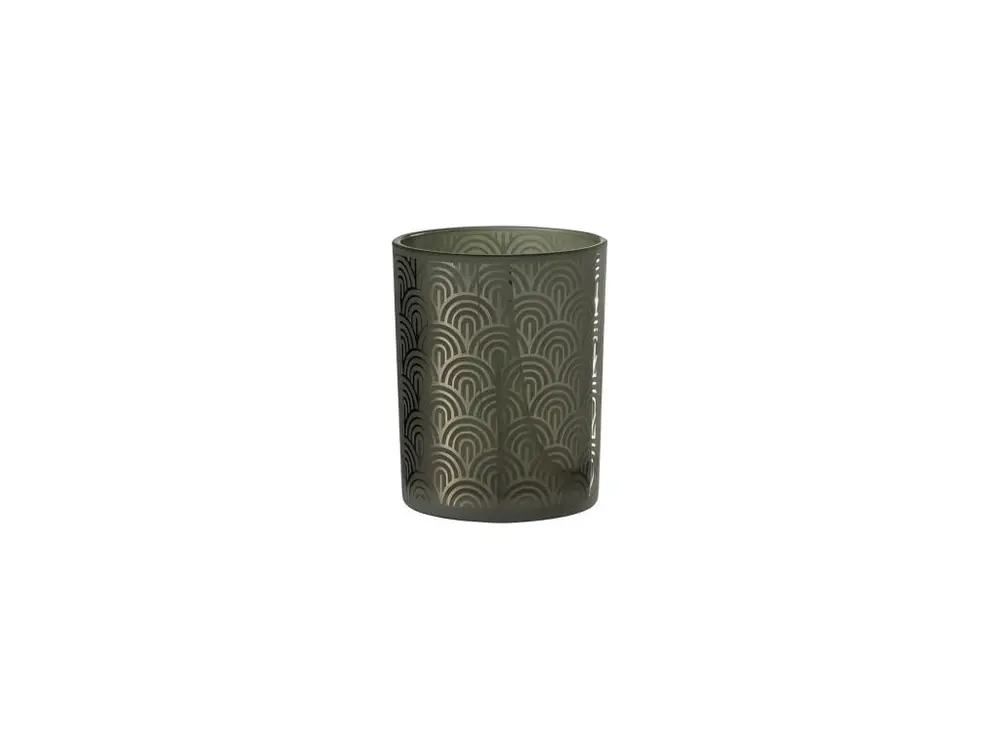 Photophore en verre vert 10x10x12.5 cm avec rivets de maillon