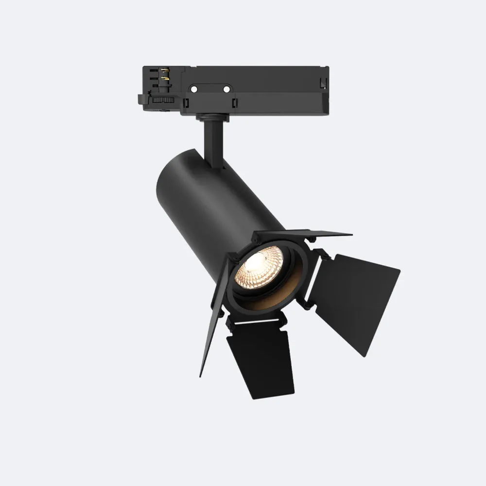 Pneu tout-terrain quad Projecteur LED Fasano 20W dimmable pour rail triphasé de couleur noire.
