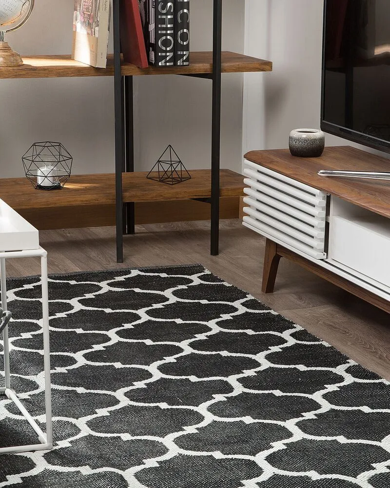 Reversible Area Rug 140 x 200 cm Noir jais and White ALADANA