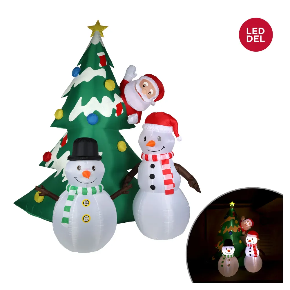 Sapin de Noël gonflable illuminé par DEL avec Père Noël et 2 bonhommes de neige, 10' Compatible avec Honda CRF250