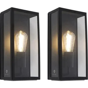Set de 2 appliques d'extérieur noir IP44 avec verre - Rotterdam en acier inoxydable